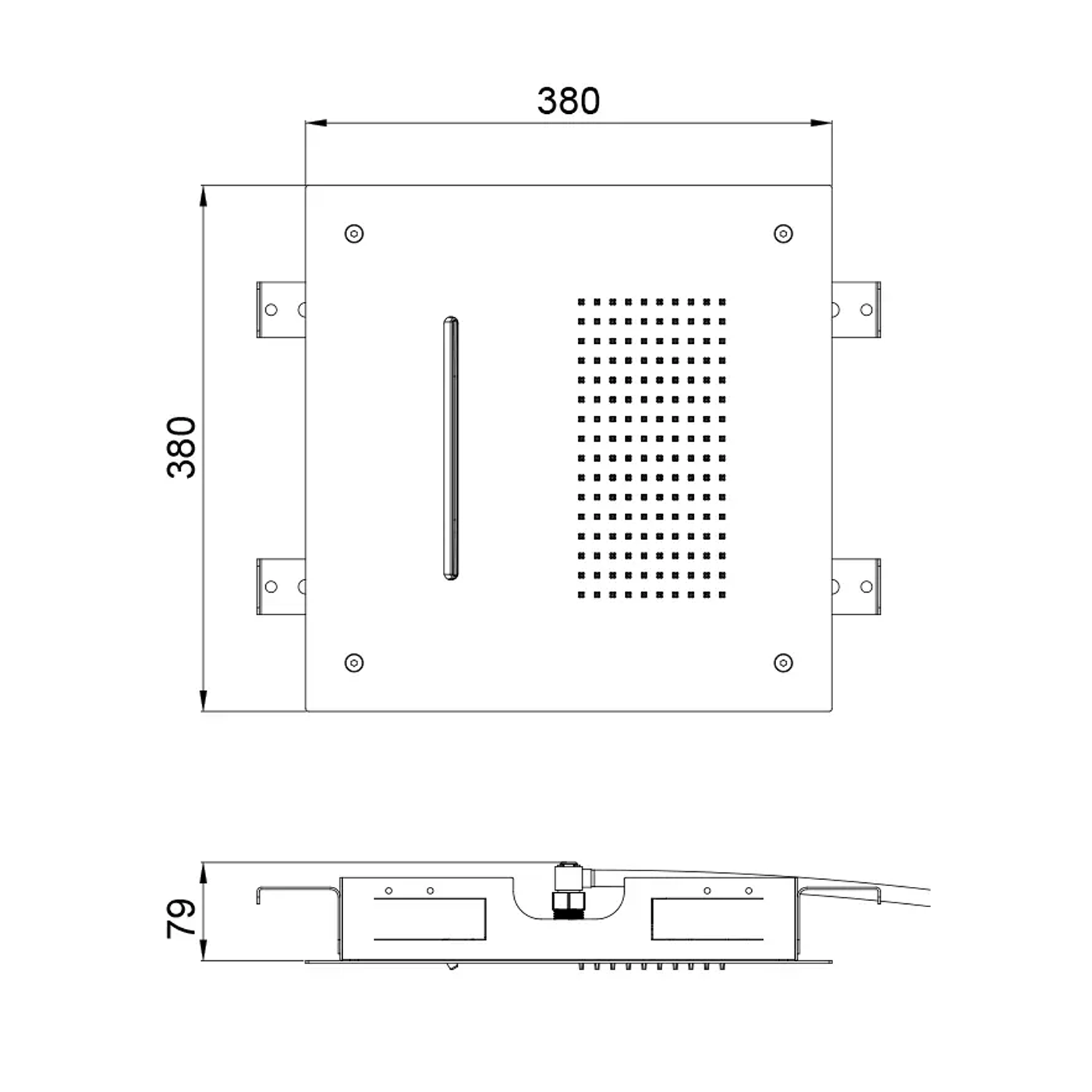 Rysunek techniczny Deszczownica Cascade Square 380x380 2-strumienie