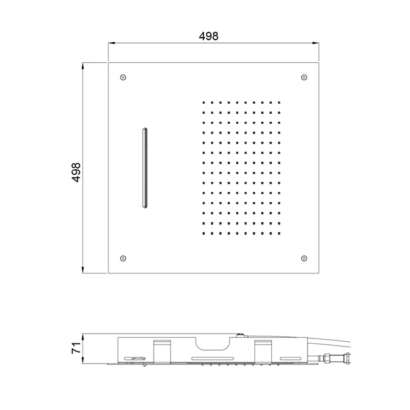 Rysunek techniczny Deszczownica Cascade Square 500x500 2-strumienie