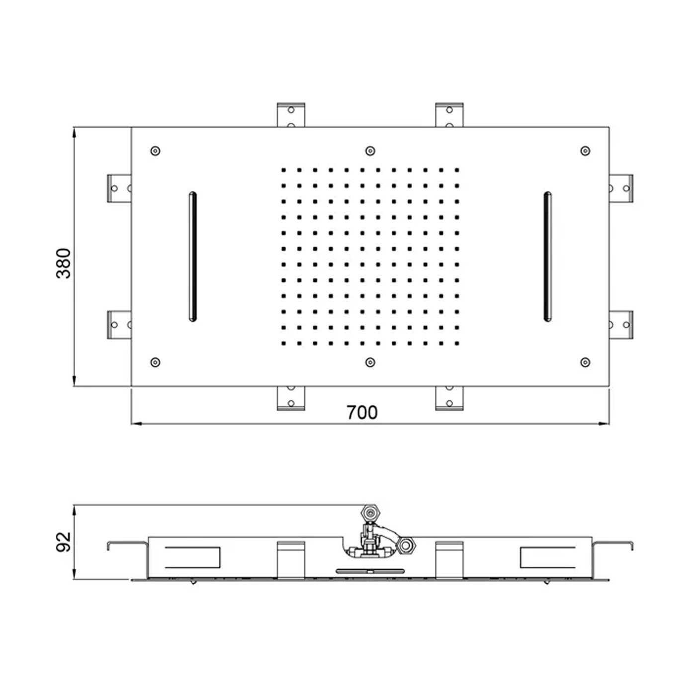 Rysunek techniczny Deszczownica Double Cascade 380x700 2-strumienie