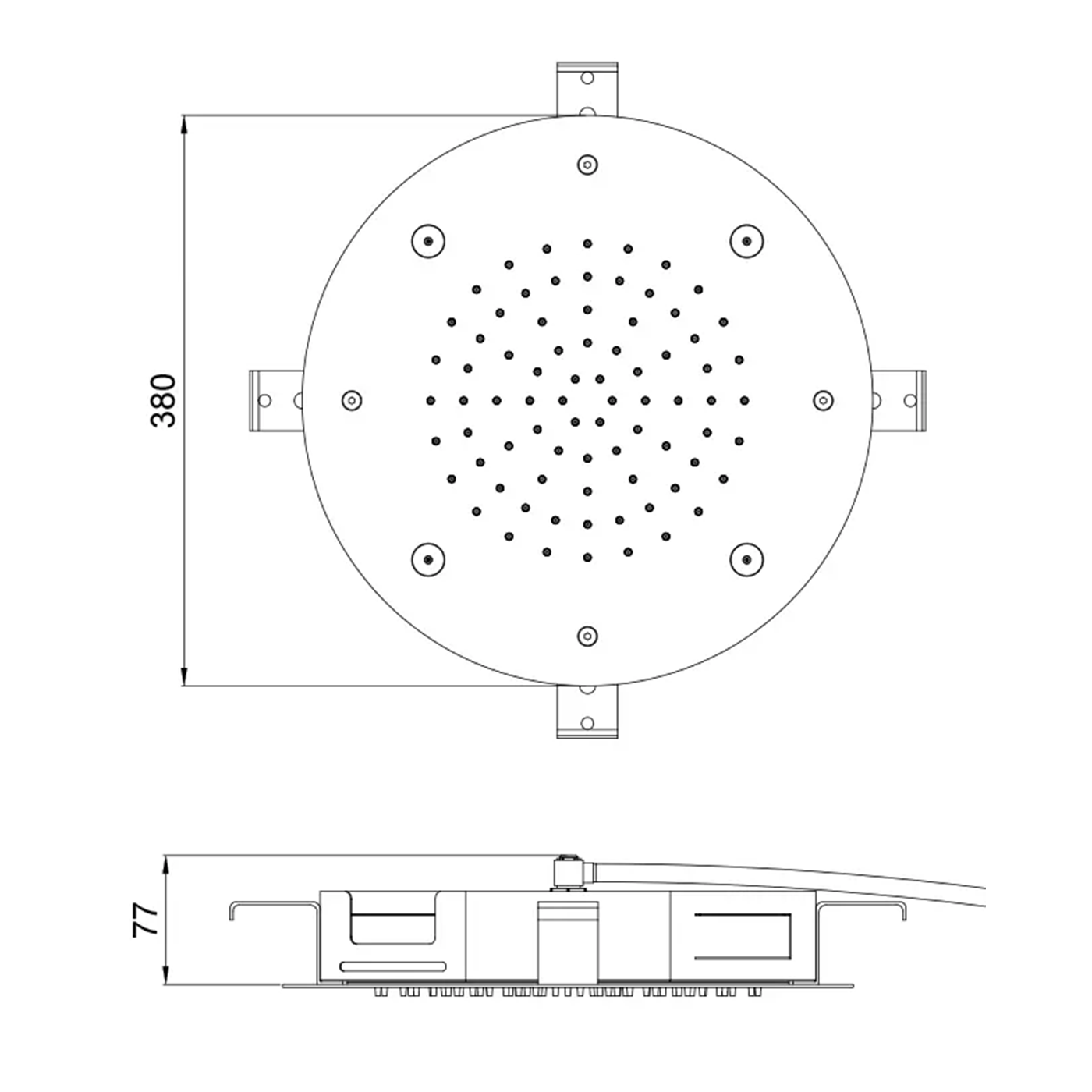 Rysunek techniczny Deszczownica Mist Round 380 2-strumienie