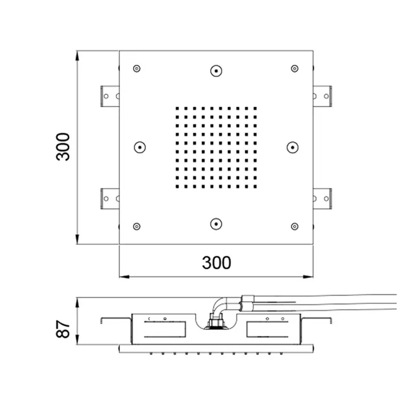Rysunek techniczny Deszczownica Mist Square 300x300 2-strumienie