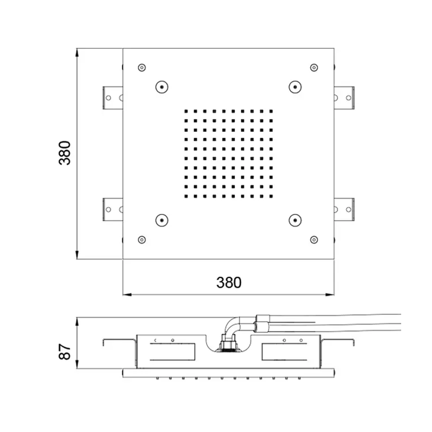 rysunek techniczny Deszczownica Mist Square 380x380 2-strumienie