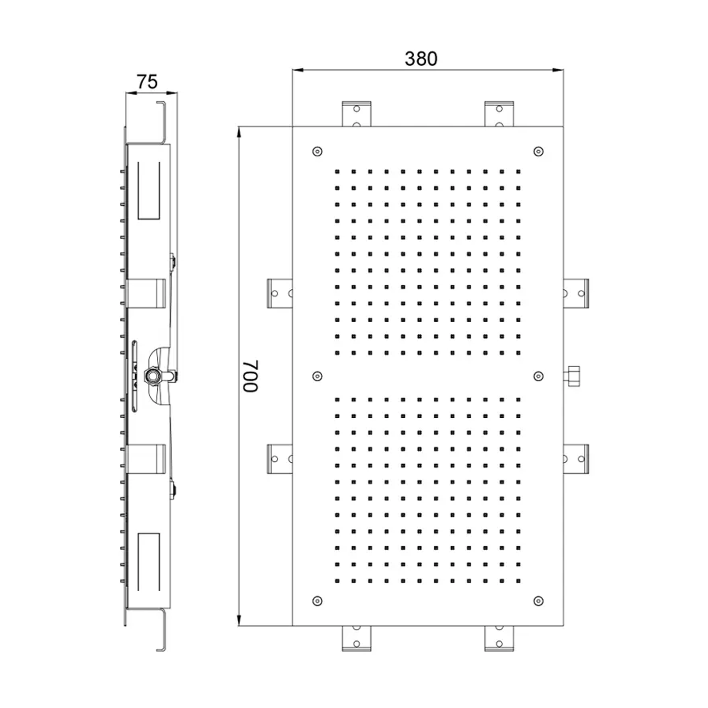 Rysunek techniczny Deszczownica Rectangular 380x700