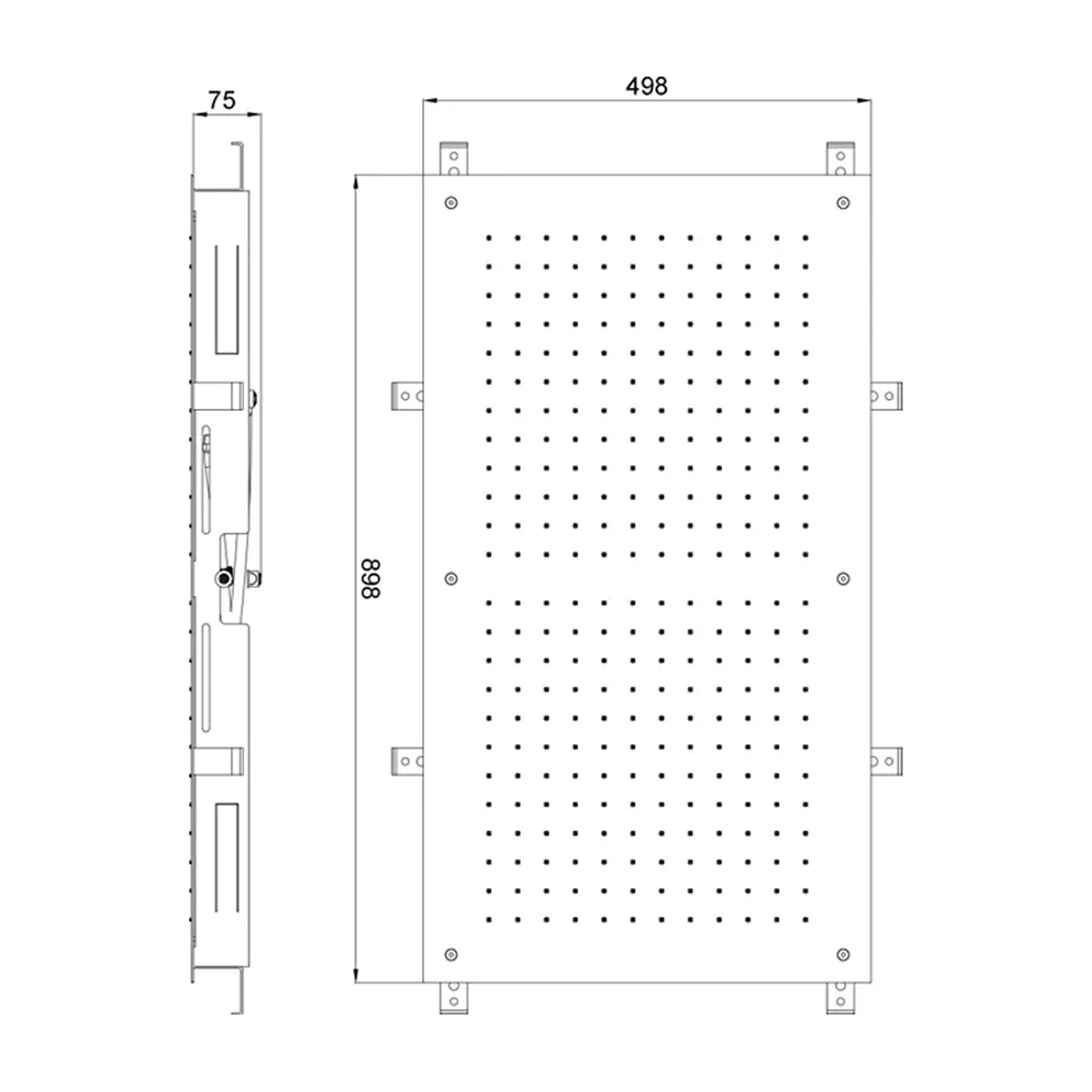 Rysunek techniczny Deszczownica Rectangular 500x900