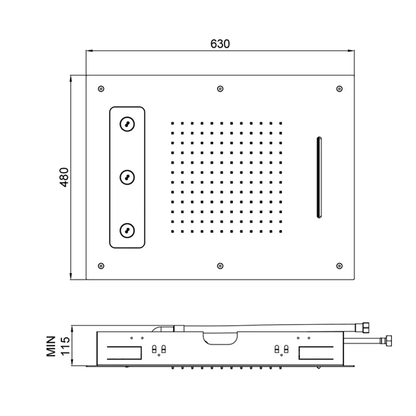 Rysunek techniczny Deszczownica Spin 480x630 3-strumienie