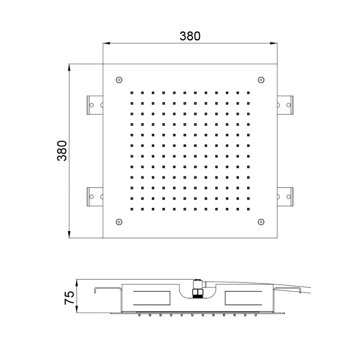 Rysunek techniczny Deszczownica Square MonoJet 380x380