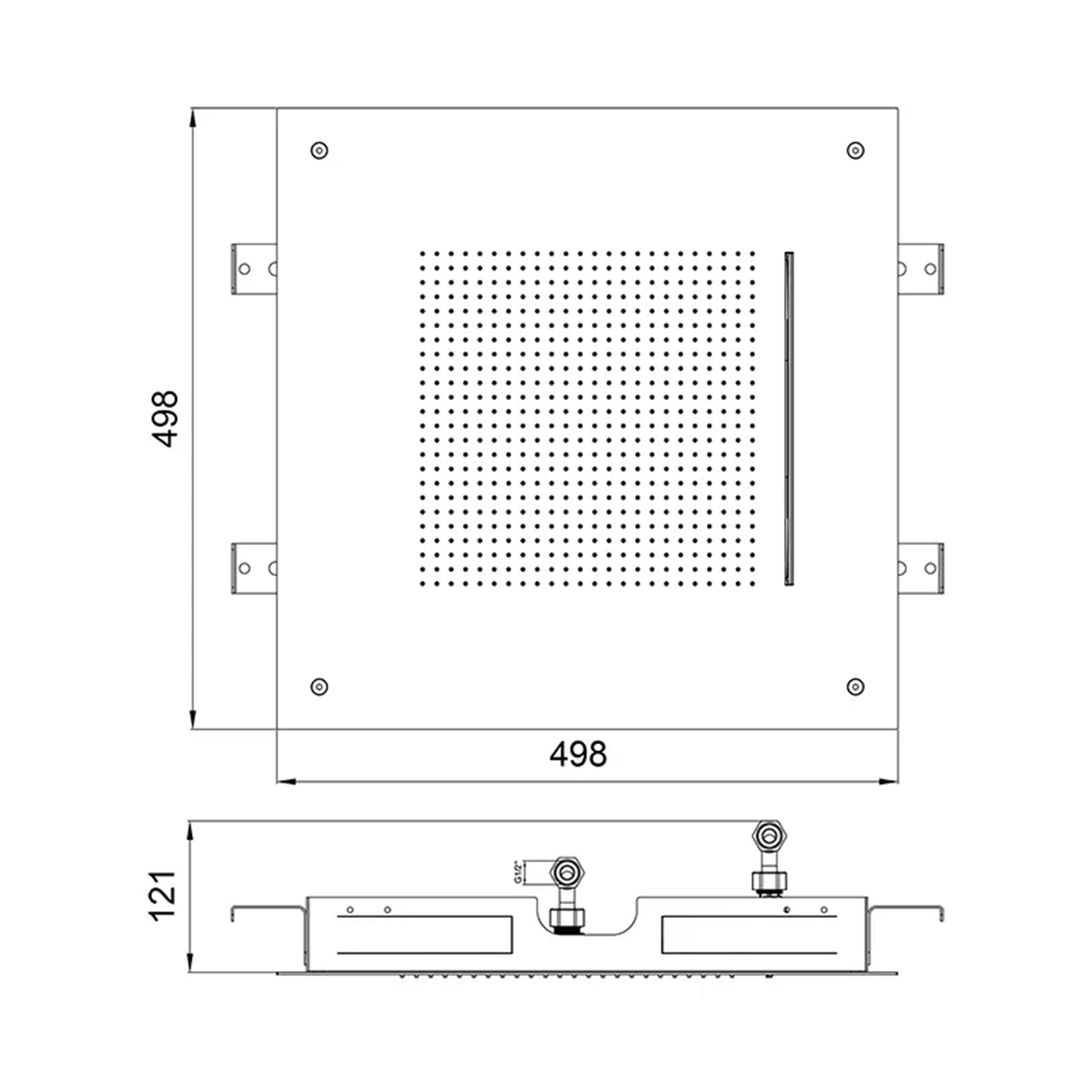 Rysunek techniczny Deszczownica Velvet 500x500 2-strumienie