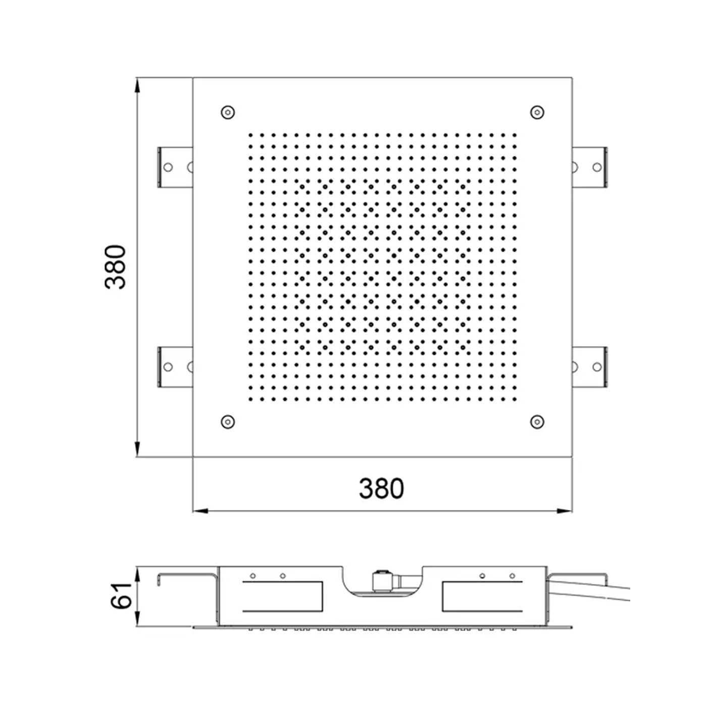 Rysunek techniczny Deszczownica Velvet Dual Flow 380x380 2-strumienie
