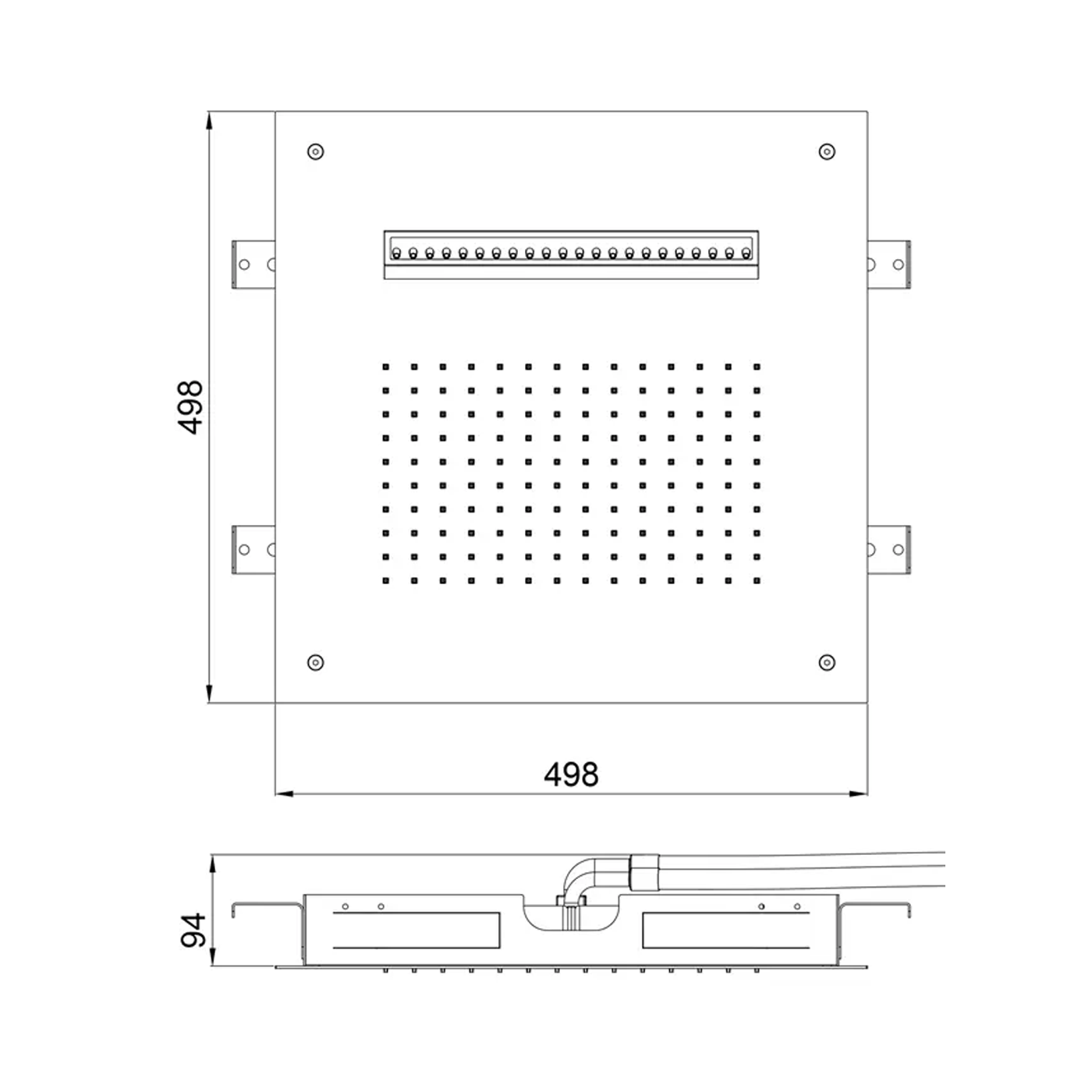 Rysunek techniczny Deszczownica Wire Square Dual Flow 498x498 2-strumienie